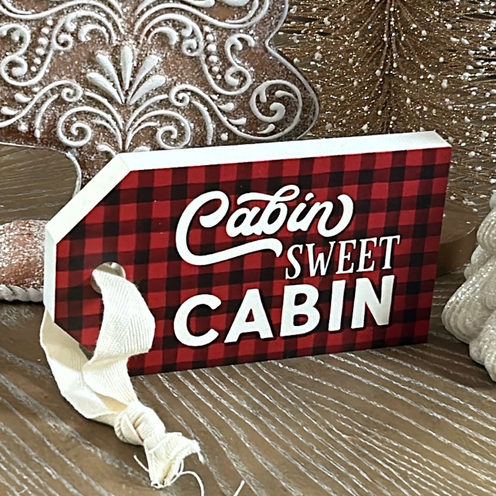 NEW! Rustic Lodge Red & Black Buffalo Check Cabin Sweet Cabin Wood TAG Sign
